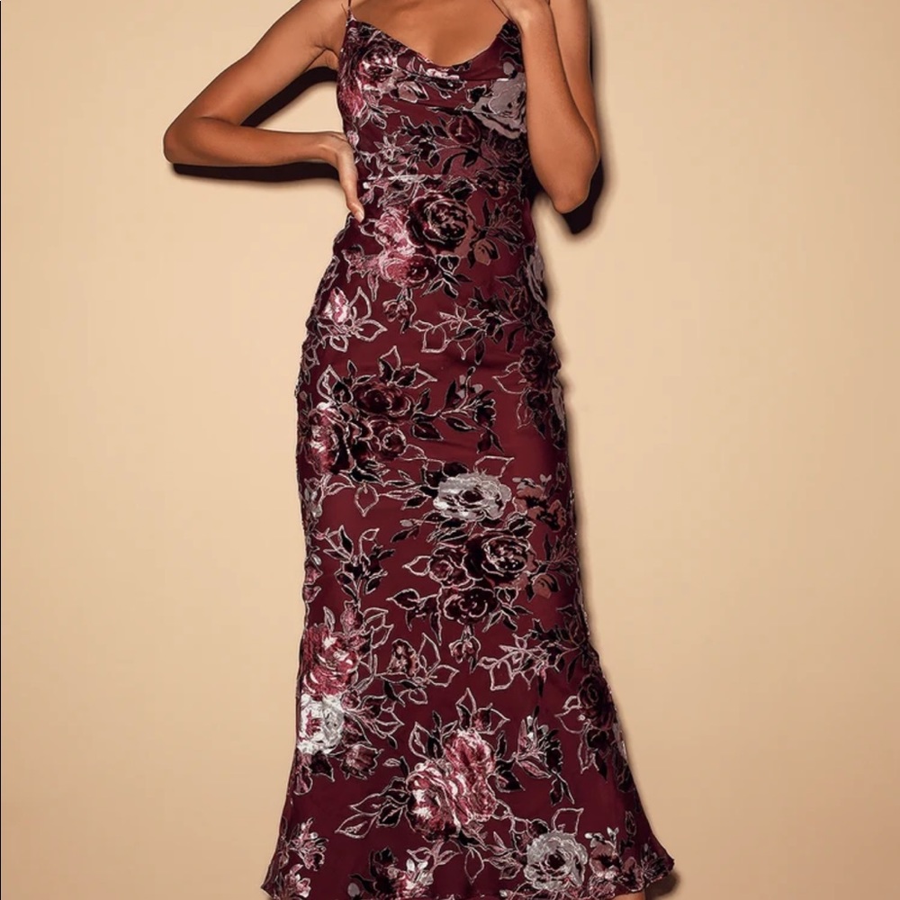Embrace Me Burgundy Floral Velvet Maxi Dress